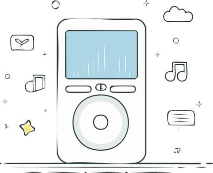Sketch Style Music Player with Icons of Music Cloud and More Around it vector