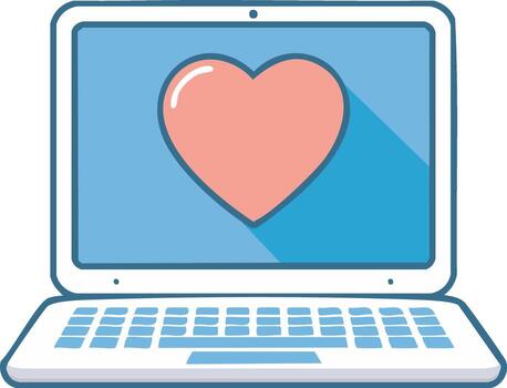 ordenador portátil computadora mostrando un grande rosado corazón en sus pantalla con un largo sombra vector