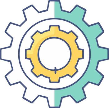 Cogwheel and gear icon representing system process, mechanical settings, and configuration vector