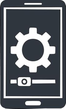 teléfono inteligente mostrando ajustes ajustamiento con engranaje símbolo y control deslizante interfaz para personalización vector