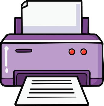 Modern Lavender Office Printer Device with Paper Document Output Illustration vector