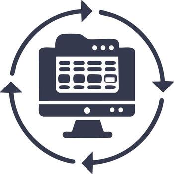 computadora pantalla con datos carpeta rodeado por circular flechas, datos Procesando ilustración vector