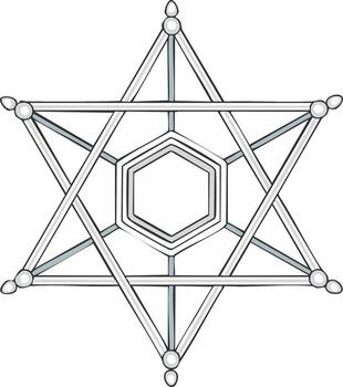 Geometric Star of David with Hexagon Center, Symbolic Design, Simple Artistic Illustration, White and Gray vector