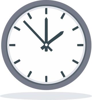 Minimalist round analog wall clock icon showing the time. Simple flat illustration for schedule and deadline concepts vector