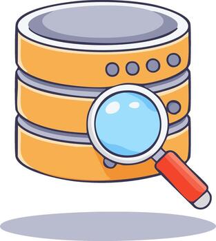 Database with Magnifying Glass Icon Symbolizing Search and Analysis vector