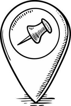 Sketch of a Map Pin with a Thumbtack Inside a Circle vector