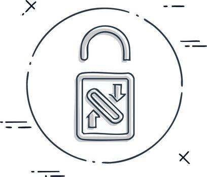 Hand Drawn Padlock with Arrow Icons Representing Import Export Concept vector