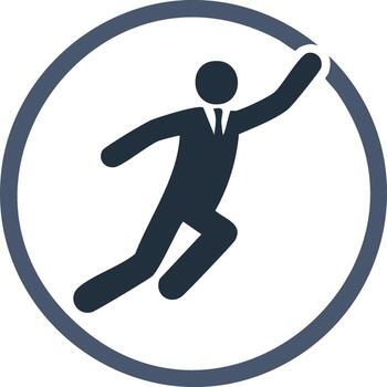 Successful businessman icon actively moving forward within a circle representing ambition and growth vector