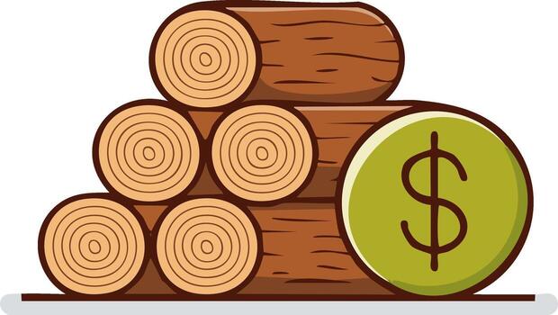 apilar de madera registros siguiente a un nosotros dólar moneda simbolizando madera valor vector