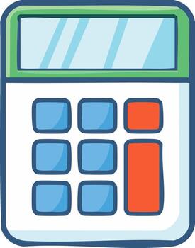 Cartoon calculator illustration with colorful push buttons for mathematic calculations vector