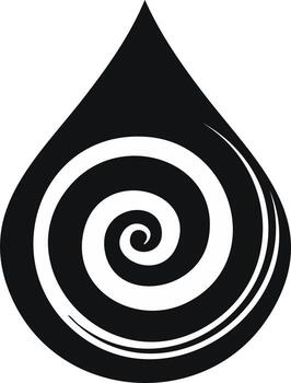 Abstract black and white liquid drop icon with a swirling vortex pattern vector