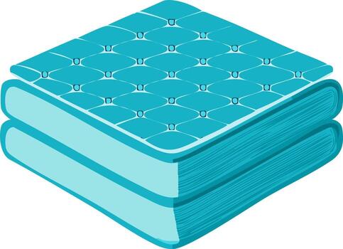 Isometric view of a quilted turquoise mattress, mattress design, bedroom bedding concept, two layers of the mattress vector
