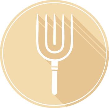 Stylized white pitchfork icon with long shadow on a peach circle background vector