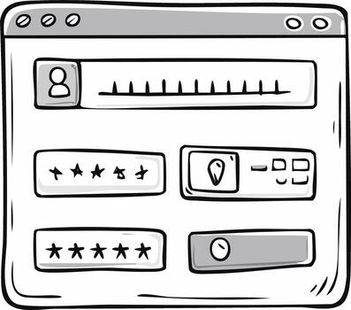 Hand drawn sketch of a login screen with user profile, password fields, and buttons vector