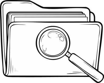 ilustración de un archivo carpeta con paginas y un aumentador vaso para documento buscar vector