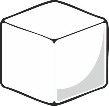 Isolated Cube Cartoon Illustration Outline Illustration Cube Graphic Element 3D Square Shape Black Lines with Shade vector