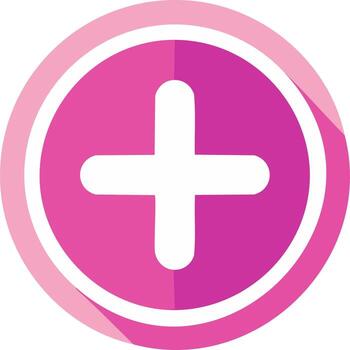 Magenta Round Plus Sign Icon with Shadow Addition Mathematics Symbol Button vector