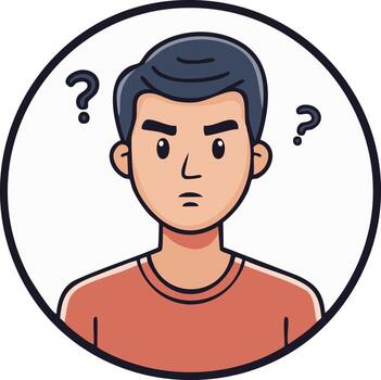 Illustration of a man with a questioning expression accompanied by question marks above head vector