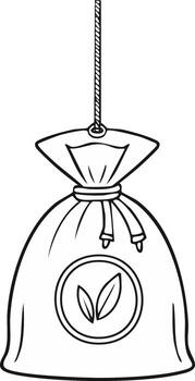 Hand Drawn Sketch of a Hanging Drawstring Bag with Leaf Symbol vector