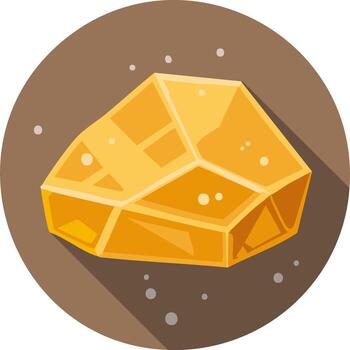 Golden Gemstone in Brown Circle Graphic with Shadow Effect and Scattered Dotted Patterns Mineral Ore Crystal Design vector