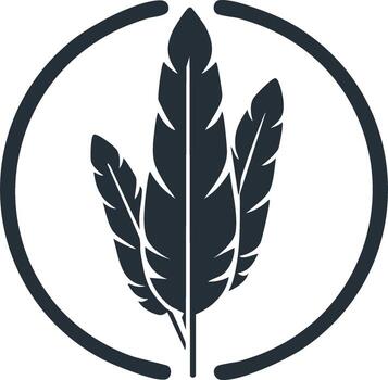 Stylized dark feathers graphic illustration within an open rounded frame creating a unique decorative emblem vector