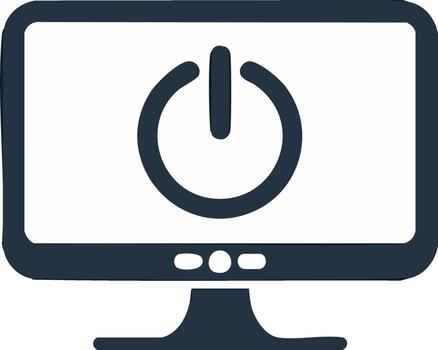 Computer screen displaying a power symbol, representing start or stop technology vector