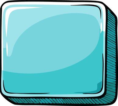 Hand Drawn Shiny Blue Ice Cube or 3D Square Block Illustration with Glossy Highlights vector