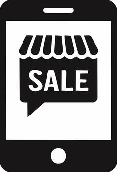 Tablet displaying Sale Message inside Speech Bubble with Shop Awning, Mobile Marketing or Online Shopping Symbol vector