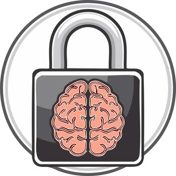 Brain inside of padlock symbol representing security and thought protection vector
