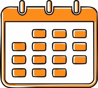 brillante naranja calendario icono en mano dibujado estilo Perfecto para Planificación eventos y gerente hora vector