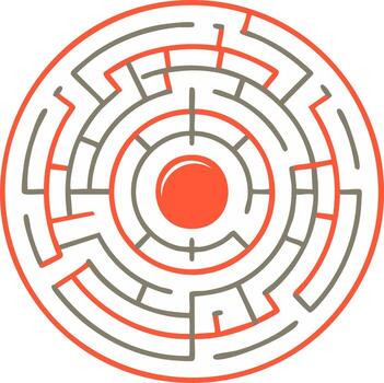 redondo laberinto rompecabezas con un rojo línea demostración el solución camino a el centrar objetivo vector