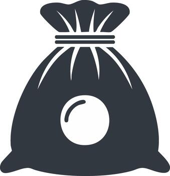 Dark gray sack icon with a simple sphere element in the center vector