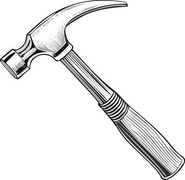 Hammer hand tool art illustration with handle and head details with graphic cross hatching texture elements vector
