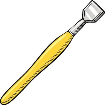 Mano grabado herramienta con un amarillo encargarse de y agudo metal espada vector