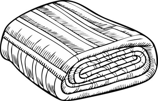 Sketch of Rolled Striped Blanket Bedding for Comfortable Sleep or Warmth in Winter vector