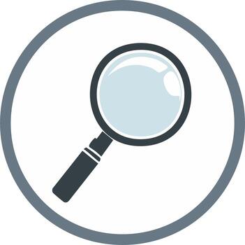 Magnifying Glass in a Circle Frame Icon, Search Symbol, Research Tool for Investigation, Zoom, Focus and Finding vector