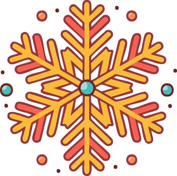 Geometric Snowflake Design with Gold Edges and Colorful Dots vector