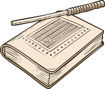 Old Book with Script and Writing Tool Cartoon Illustration for Studying History vector
