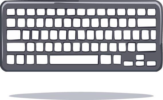 Isolated gray keyboard illustration depicting a computer input device with many keys for typing data and text for a digital setup vector
