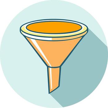 vibrante naranja embudo gráfico con moderno largo sombra en un elegante plano diseño para datos proceso y filtración concepto vector