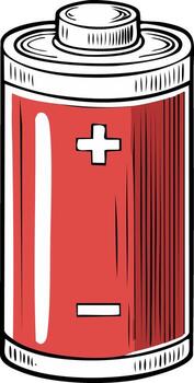 A red battery can with a white cross on it vector