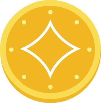 Gold coin symbol with diamond shape and dots, round currency, flat design vector
