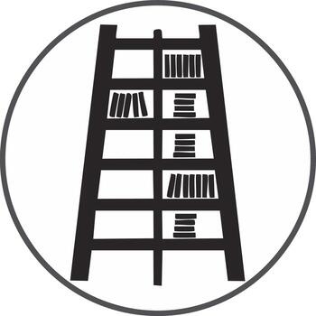 estilizado estante para libros con libros en circular emblema para biblioteca o literatura concepto vector