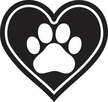 Heart symbol with a paw print inside in a graphic design vector
