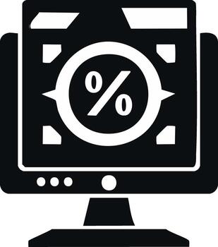 sencillo computadora monitor icono con un dirigido porcentaje símbolo para digital Finanzas y en línea ventas vector