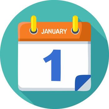 Festive new year's date icon showing January first in a turquoise circle design for a fresh start and planning goals vector