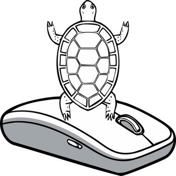 estilizado Tortuga equilibrio en un computadora ratón icono vector