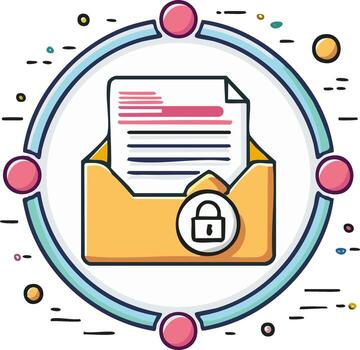 seguro digital documento en sobre con candado icono demostración datos intimidad y red comunicación proteccion vector