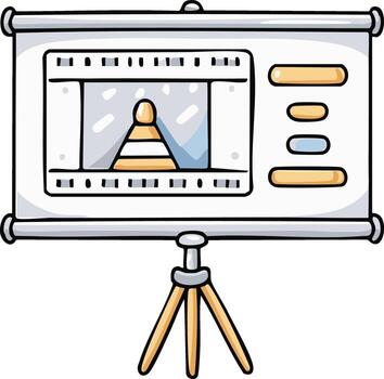 Cartoon illustration of a presentation screen with a pyramid shape on it for business concepts vector