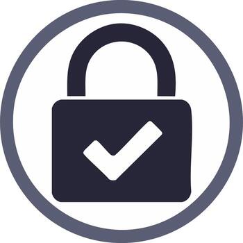 Secure padlock icon inside circle with a checkmark, data privacy and protection vector